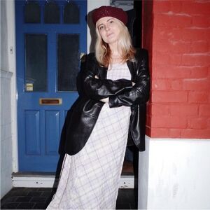 Ganni burgundy cotton crocheted knit beret  embellished silver rings